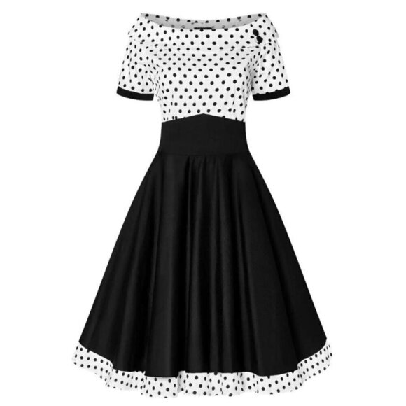 Dolly & Dotty Darlene Dress in White with Black Polka Dots - Picture 2 of 3